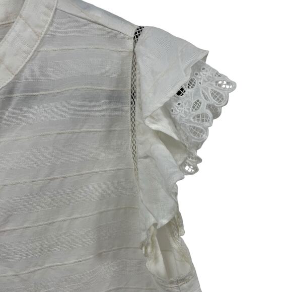 NWT J. McLaughlin Cailin Blouse Ecru Eyelet Lace Sleeves Linen Blend Medium - Picture 4 of 7